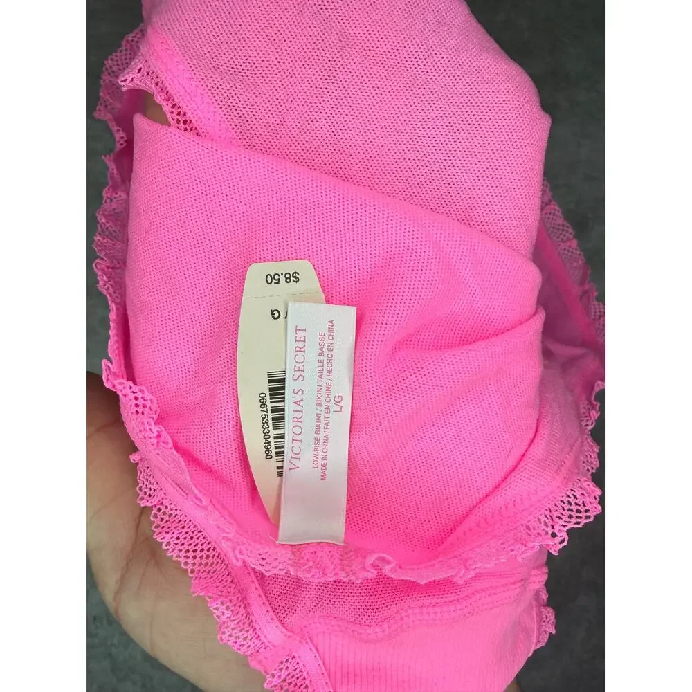 Victoria’s Secret Low Rise Bikini Pink Lace Trim Panty Large 2013